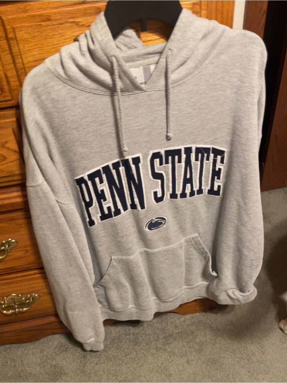 J. America Penn State Light Gray Hooded Sweatshirt with Navy Lettering